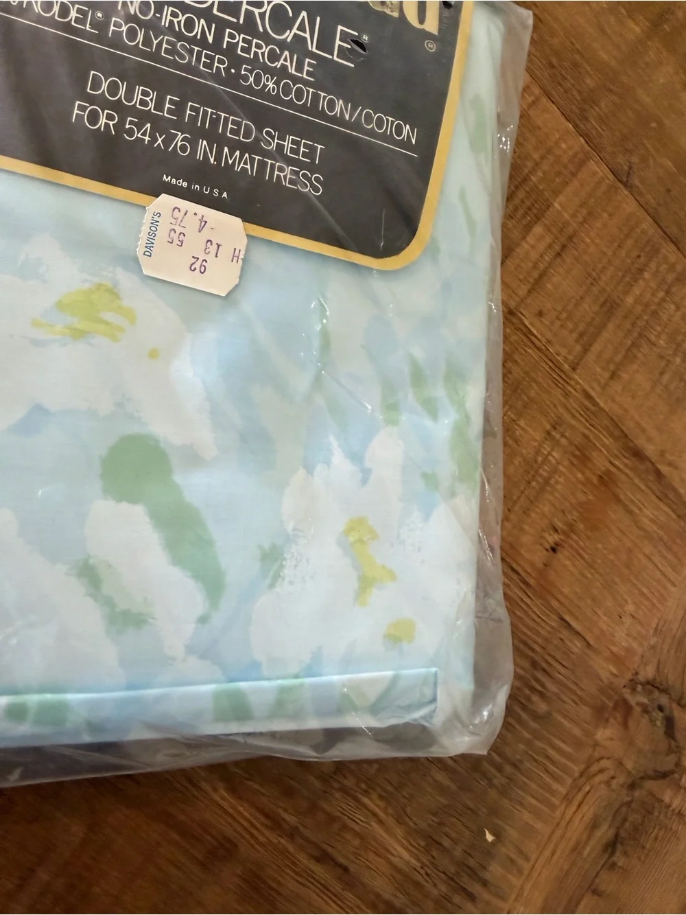Vintage Springmaid Wondercale Floral Fitted Sheet ONLY. New. Sz-Full Blue